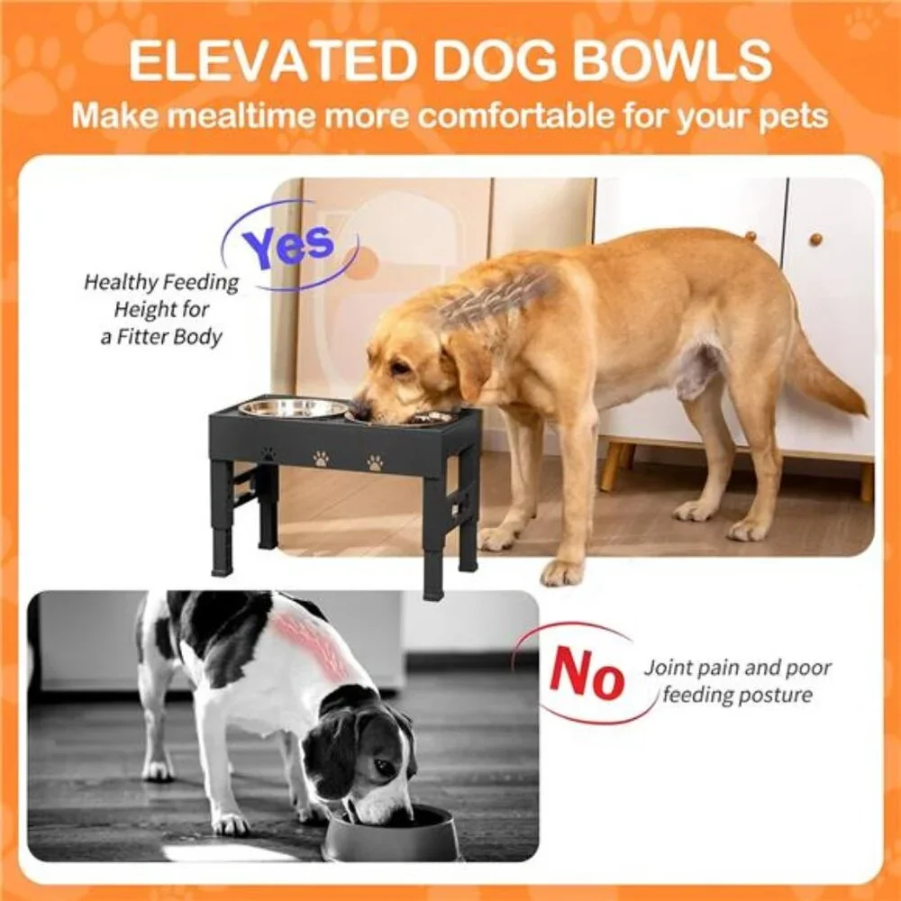 Elevated Dog Bowls with 2 Stainless Steel Dog Food Bowls 5 Height Adjustable